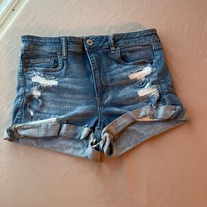 American Eagle Sz 12 Stretch Distressed Denim Women Shorts Hi-Rise Shortie